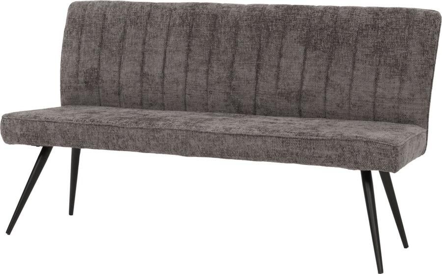 MCW Bank -K16 eetkamerbank gestoffeerde bank rugleuning stof textiel chenille metaal 160cm ~ grijsbruin