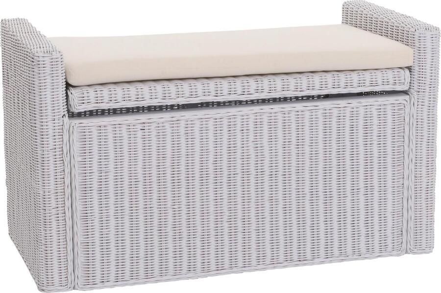 MCW Bank M92 Garderobebank Bankkruk met opbergruimte Kussen Kubu rotan 88cm ~ wit