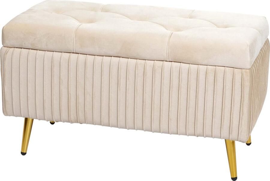 MCW Bank met opbergruimte -K50 gestoffeerde bank opbergkist garderobe bank fluweel metaal 80x40cm ~ crème-beige
