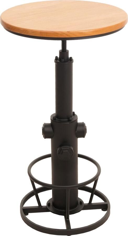 MCW Bartafel -N20 bistrotafel countertafel in hoogte verstelbare zwenkvoetsteun industrieel massief hout Ø 61 cm ~ natuur
