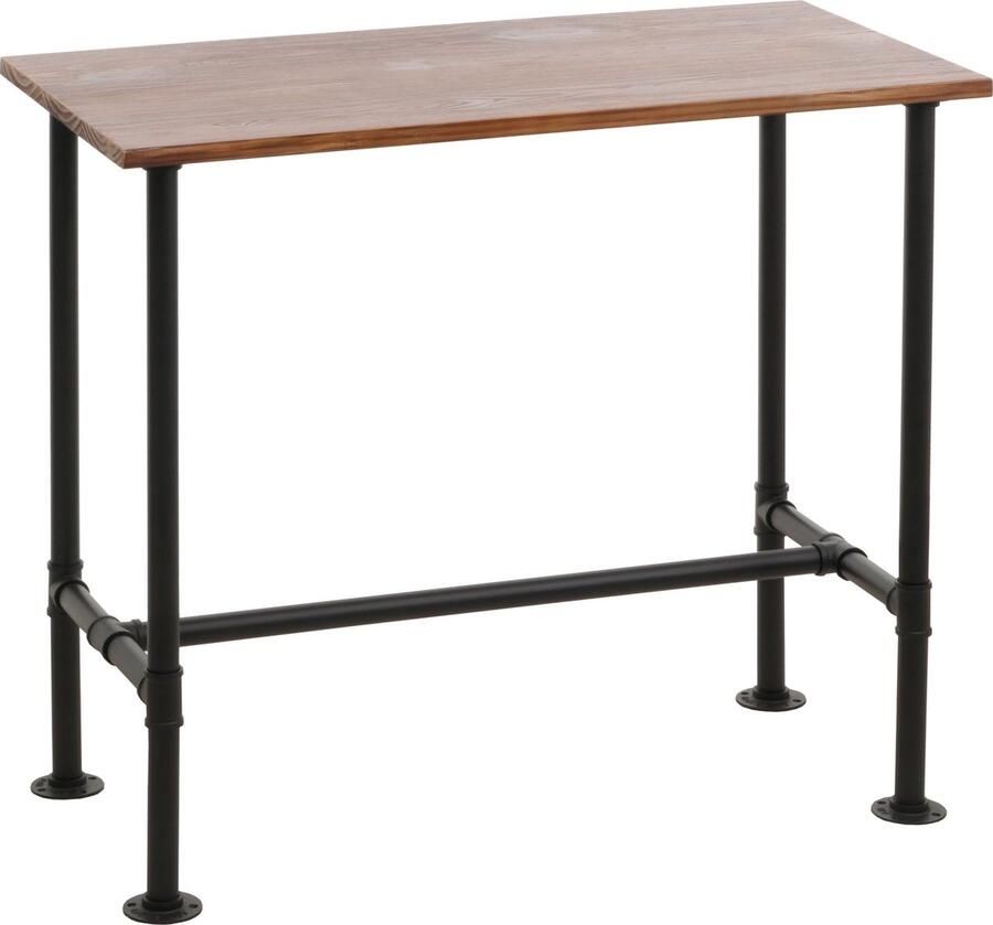 MCW Bartafel -N21 countertafel bistrotafel voetsteun industrieel metaal massief hout grenen 108x120x61cm ~ bruin