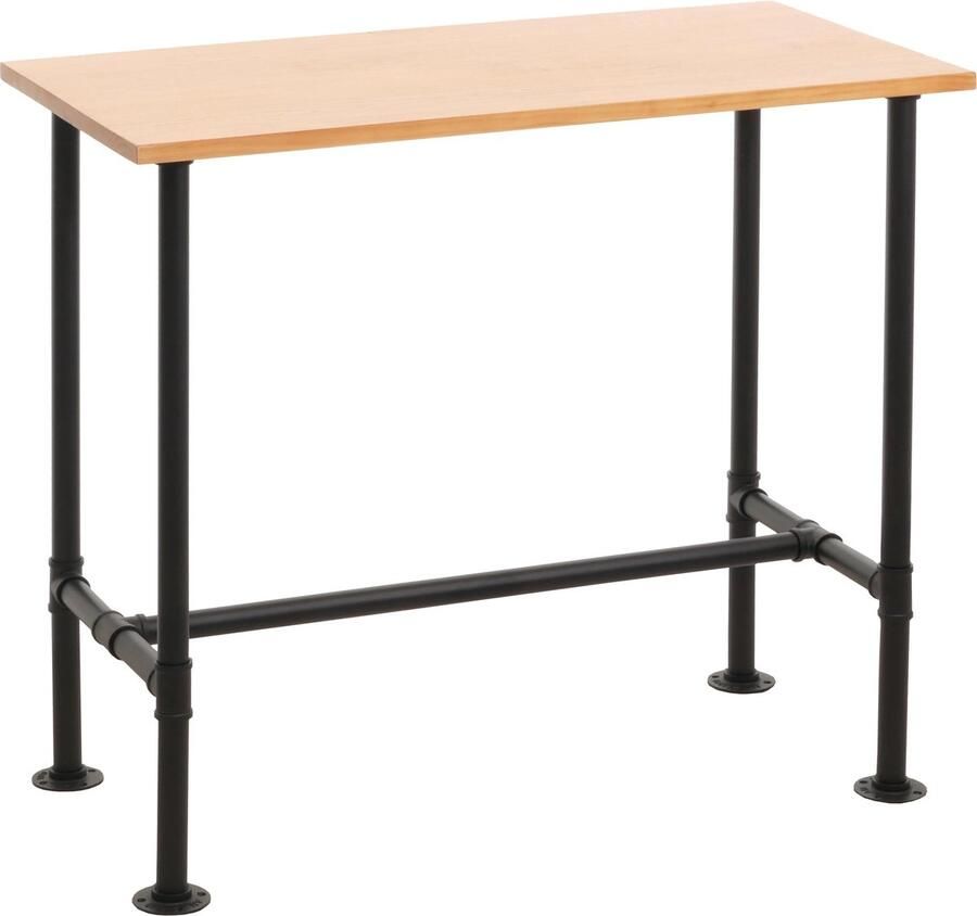 MCW Bartafel -N21 countertafel bistrotafel voetsteun industrieel metaal massief hout grenen 108x120x61cm ~ natuur