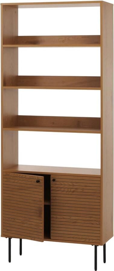 MCW Boekenkast -N78 boekenkast hoge kast Scandinavische stijl metaal hout melamine MVG 200x80x30cm ~ naturel