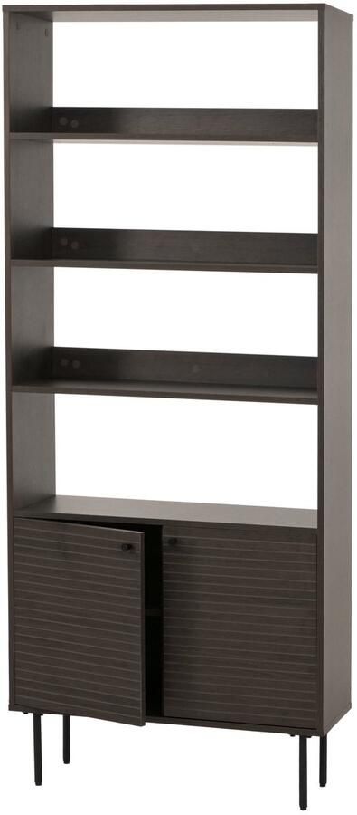 MCW Boekenkast -N78 boekenkast hoge kast Scandinavische stijl metaal hout melamine MVG 200x80x30cm ~ donkerbruin
