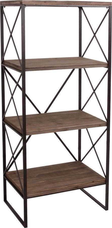 MCW Boekenkast -C10 staande boekenplank woonkamer echt hout metaal ~ 4 niveaus 142x60cm