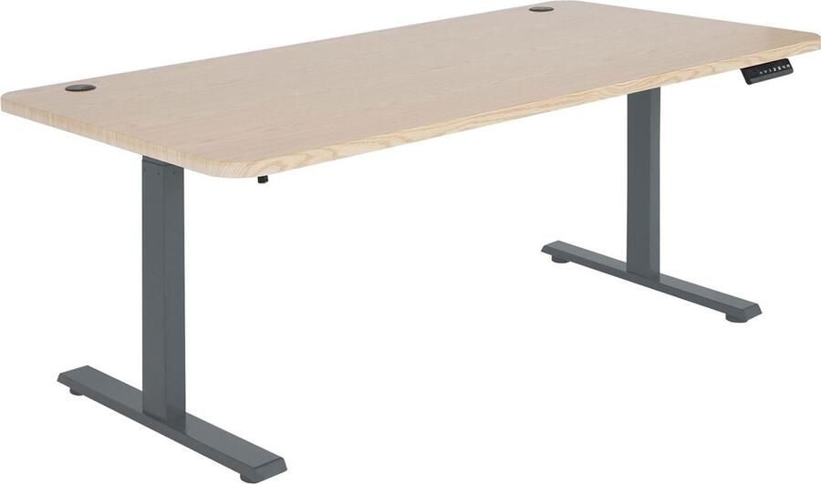 MCW Bureau -D40 computerbureau elektrisch in hoogte verstelbaar 160x80cm 53kg MVG ~ lichtbruin antracietgrijs