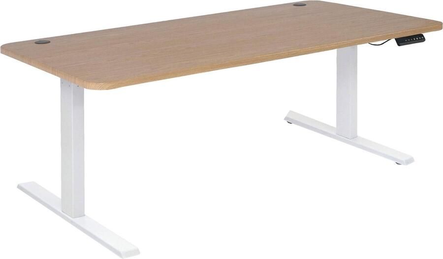 MCW Bureau -D40 computerbureau elektrisch in hoogte verstelbaar 160x80cm 53kg MVG ~ lichtbruin wit