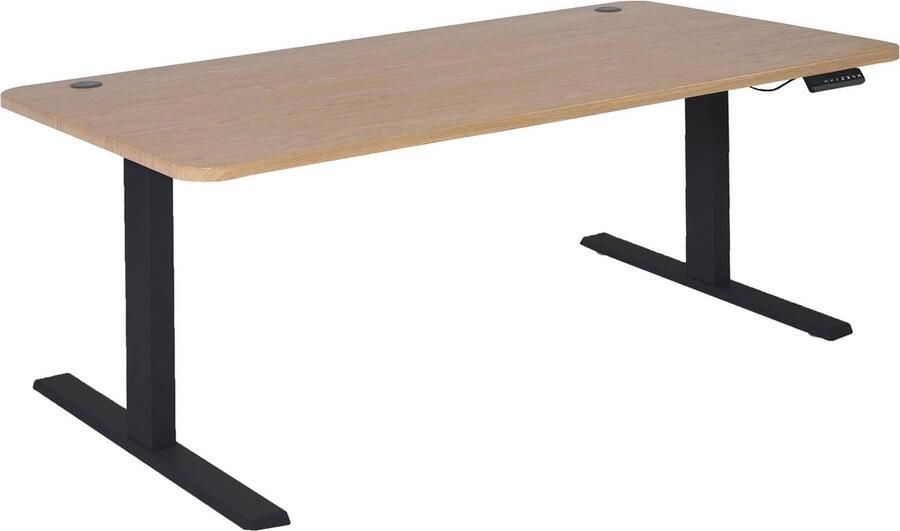 MCW Bureau -D40 computerbureau elektrisch in hoogte verstelbaar 160x80cm 53kg MVG ~ lichtbruin zwart