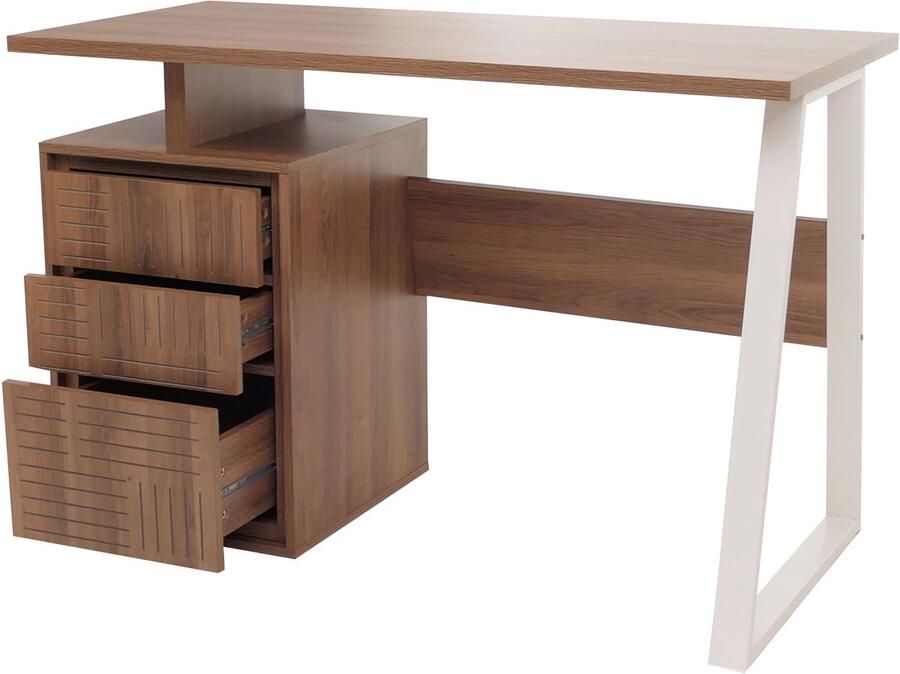 MCW Bureau -O32 bureau computer bureau werktafel lade melamine hout 77x118x58cm ~ bruin