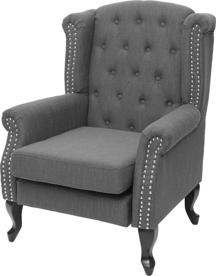 MCW Chesterfield fauteuil relax club fauteuil wing chair waterafstotende stof textiel ~ donkergrijs zonder voetenbank