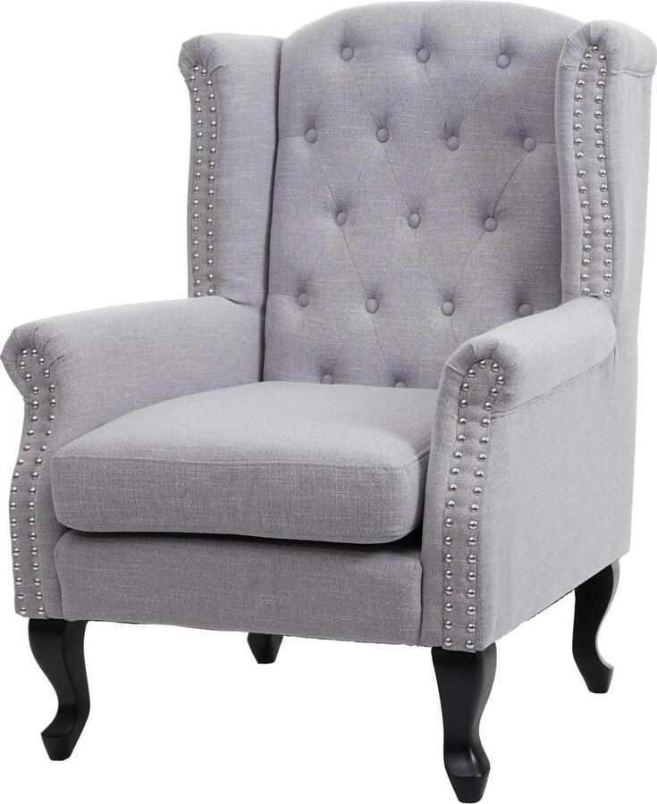 MCW Chesterfield fauteuil relax club fauteuil wing chair waterafstotende stof textiel ~ grijs zonder voetenbank