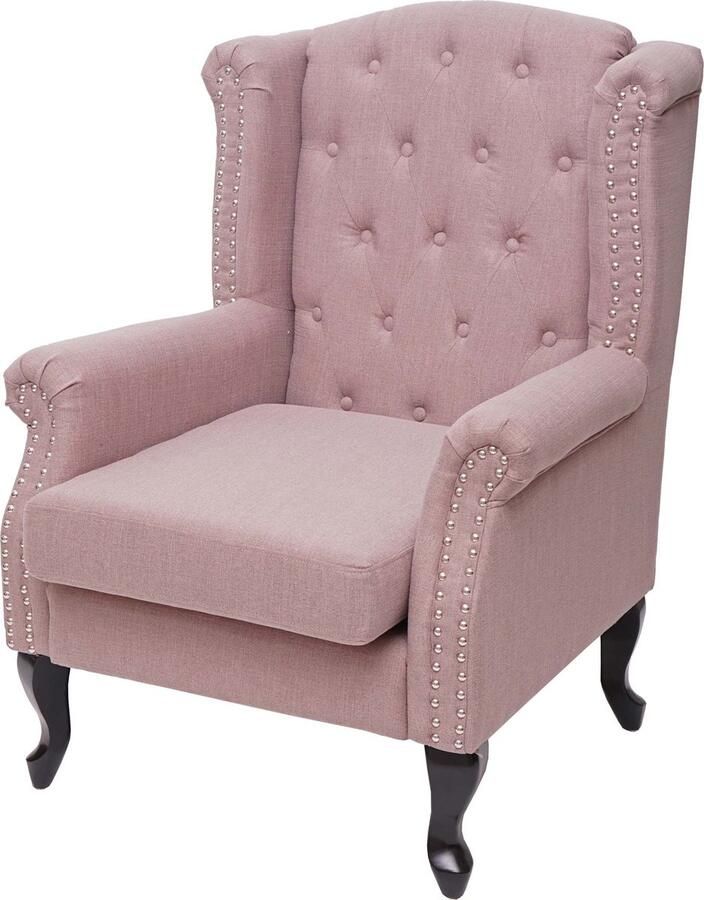 MCW Chesterfield fauteuil relax club fauteuil wing chair waterafstotende stof textiel ~ vintage roze zonder voetenbankje