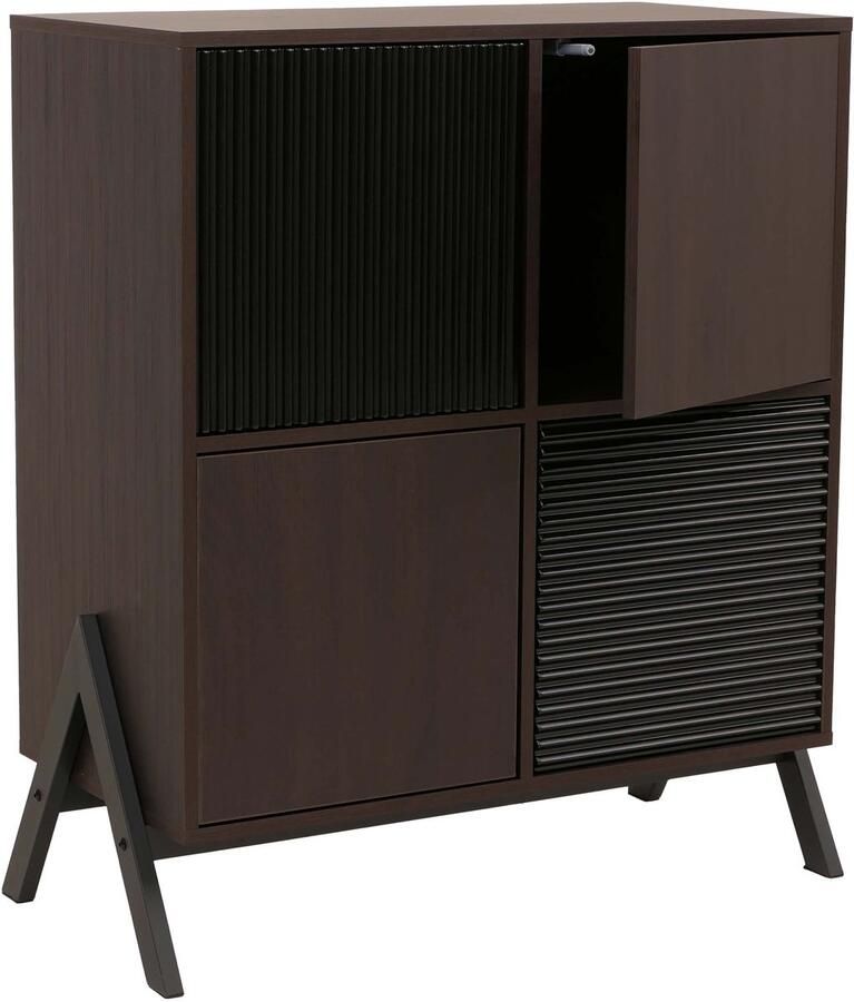 MCW Commode -O40 kast dressoir highboard met deuren opbergvakken MDF metaal melamine 94x79x40 cm ~ walnootlook
