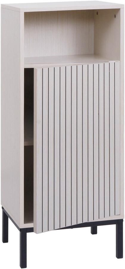 MCW Commode -O42 badkamercommode Badkamerkast Kast met 1 deur 3 opbergvakken MDF melamine 98x39x30cm ~ houtlook beige