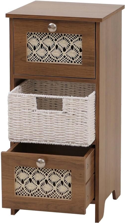 MCW Commode -O75 ladekast 3 laden mandladen hout melamine 63x30x30 cm ~ bruin