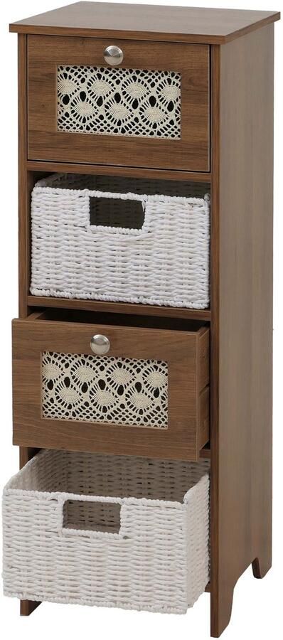 MCW Commode -O75 ladekast 4 laden mandladen hout melamine 82x30x30 cm ~ bruin