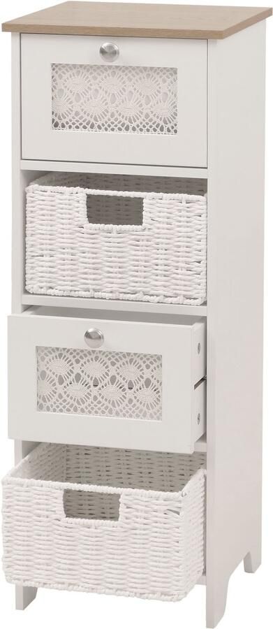 MCW Commode -O75 ladekast 4 laden mandladen hout melamine 82x30x30 cm ~ naturel-wit