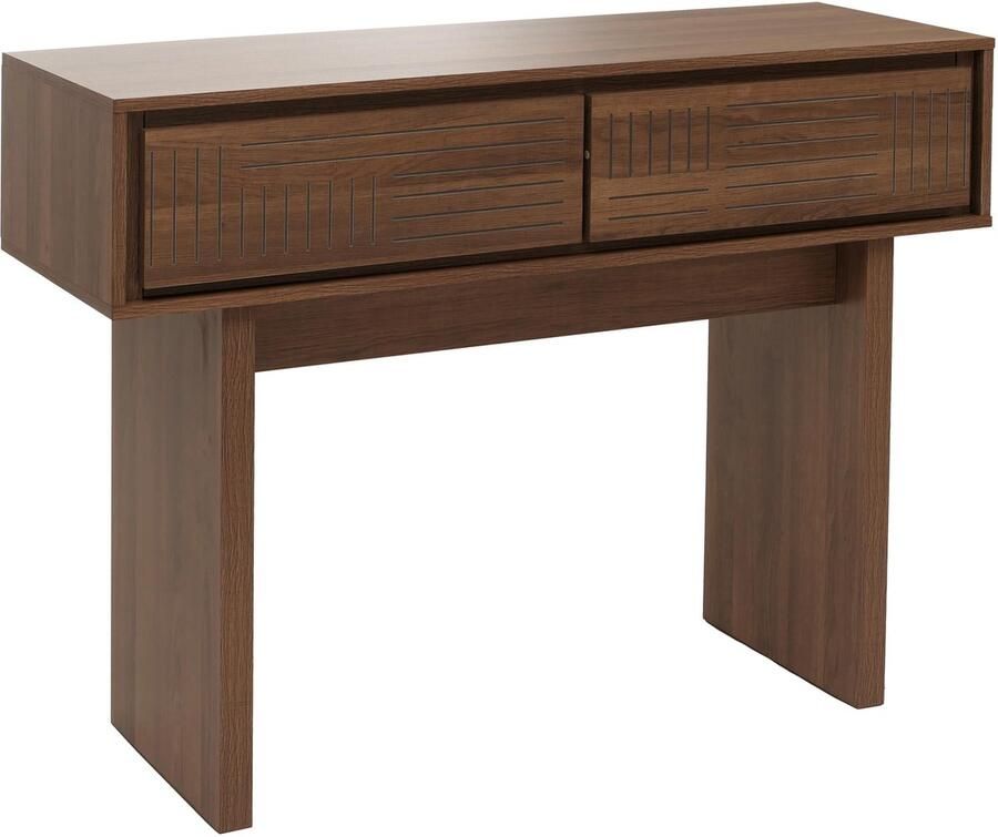 MCW Console tafel -O31 telefoontafel bijzettafel opbergtafel lade melamine 86x110x41cm ~ bruin