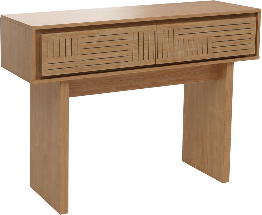 MCW Console tafel -O31 telefoontafel bijzettafel opbergtafel lade melamine 86x110x41cm ~ iepenhout naturel