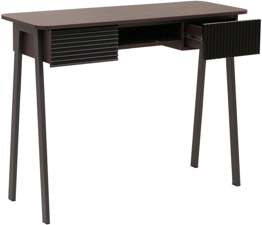 MCW Console tafel -O40 telefoontafel hal- bijzettafel opberglade MDF melamine metaal 88x110x40cm ~ walnootlook