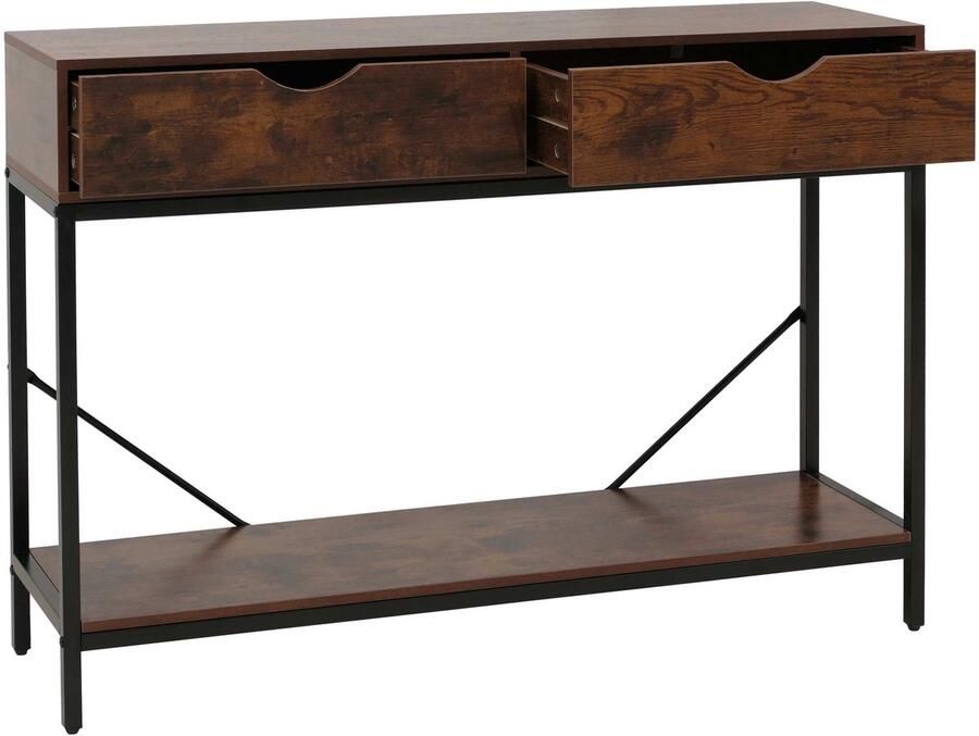 MCW Console tafel -O76 telefoontafel bijzettafel opbergtafel lades opbergruimte Industrial 76x109x30cm ~ roodbruin