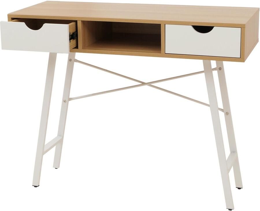 MCW Consoletafel -E92 bijzettafel 3D-structuur 100x40cm ~ naturelbruin wit