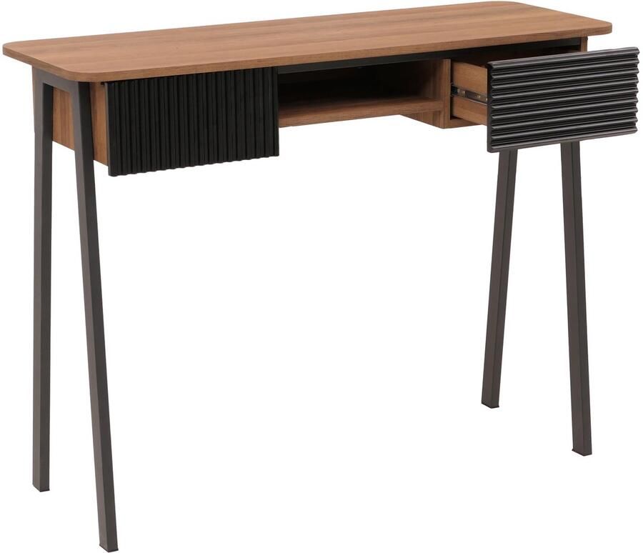 MCW Consoletafel -O40 telefoontafel gang- bijzettafel opberglade MDV melamine metaal 88x110x40cm ~ naturel