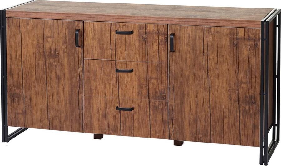 MCW Dressoir -A27 ladekast kast 3D structuur 2 opbergvakken 80x160x40cm MVG-gecertificeerd MDF metaal ~ wild eiken look