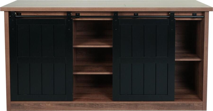 MCW Dressoir -K75 highboard stellingkast schuifdeur 7 vakken hout look industrieel metaal 84x150x40cm ~ bruin