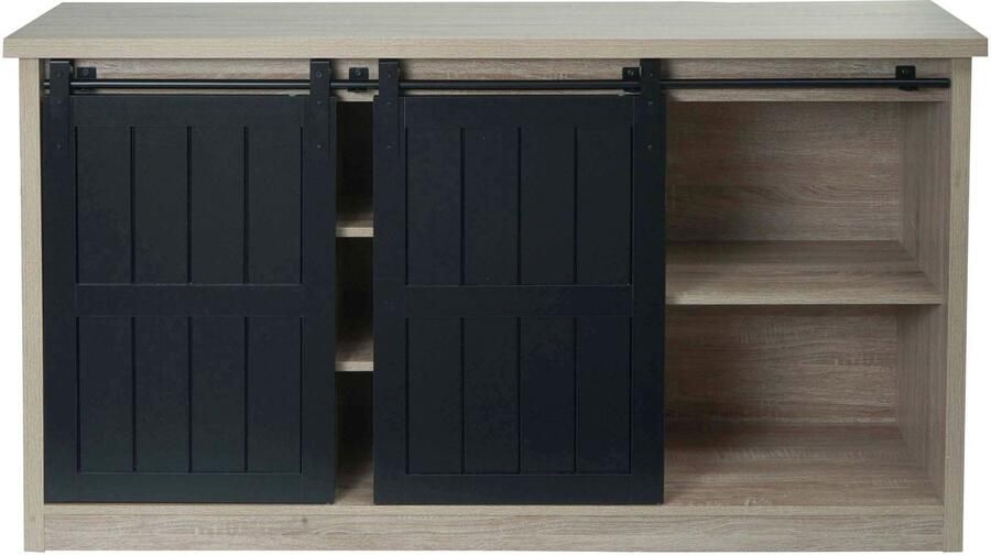 MCW Dressoir -K75 hoge plankenkast schuifdeur 7 vakken hout look industrieel metaal 84x150x40cm ~ natuurlijke kleur