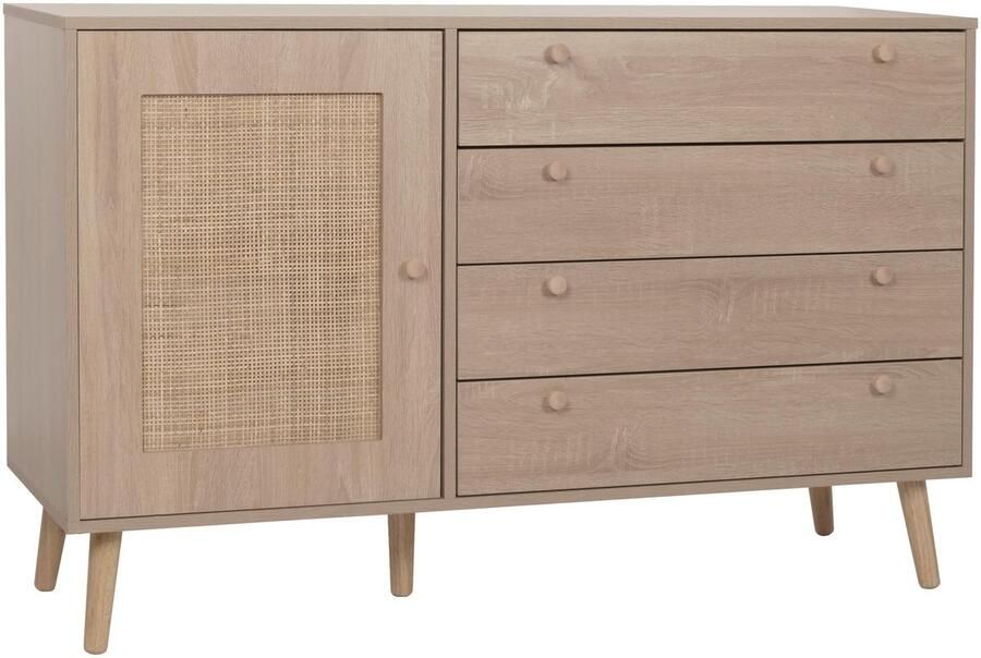 MCW Dressoir -M43 ladekast highboard laden opbergvak Kubu rotan hout melamine eiken look