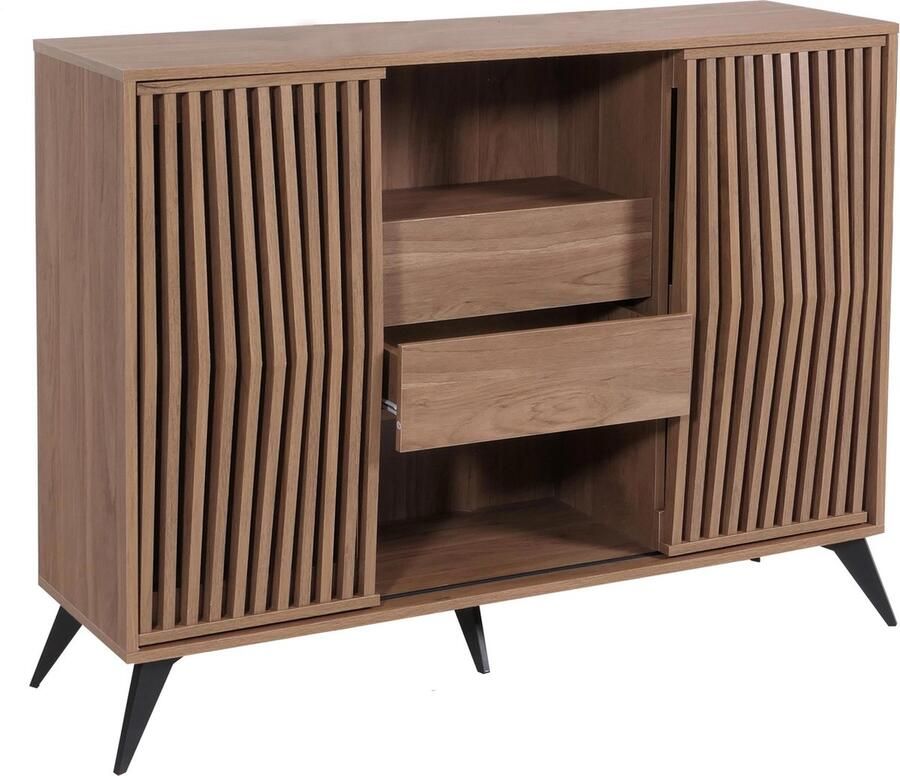 MCW Dressoir -M45 ladekast dressoir highboard 3D design schuifdeuren opbergvakken 95x120x40cm bruin