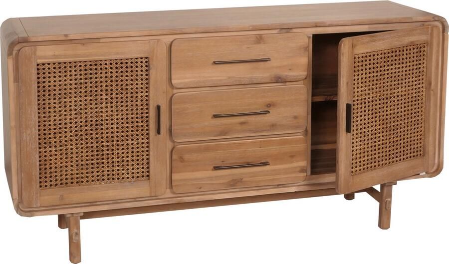 MCW Dressoir -M47 ladekast highboard opbergvakken lade rotan acacia massief hout gebeitst 83x160x45cm 47kg