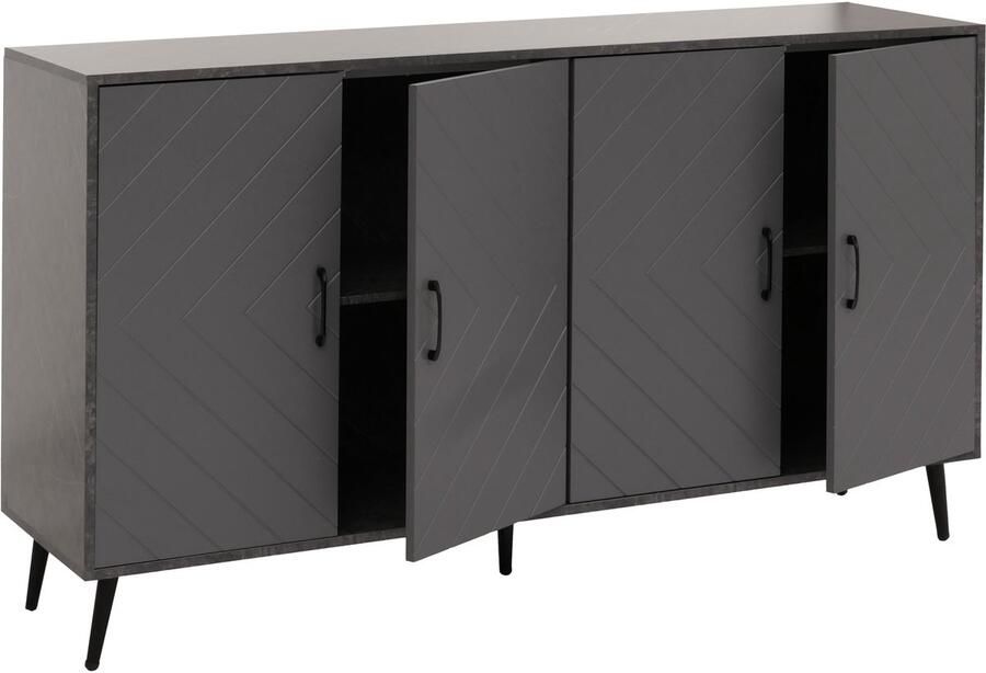 MCW Dressoir -N89 ladekast highboard dressoir visgraatmotief melamine hout 88x150x40cm ~ marmer look grijs