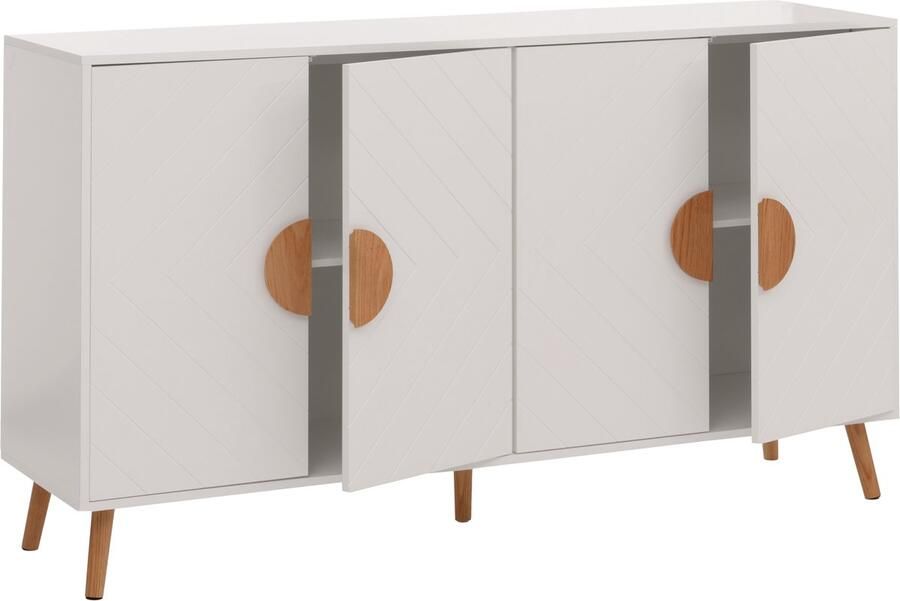 MCW Dressoir -N89 ladekast highboard dressoir visgraatmotief melamine hout 88x150x40cm ~ wit