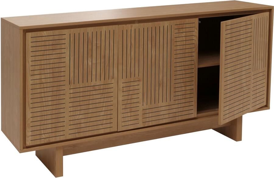 MCW Dressoir -O35 hoge kast 3 deuren opbergvakken melamine 86x160x40cm ~ elme naturel