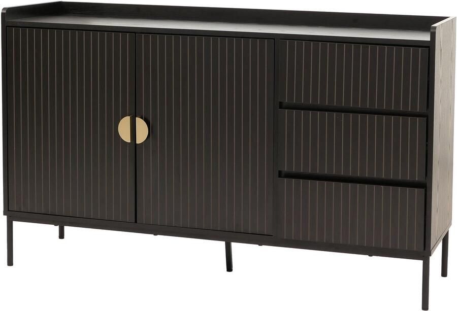 MCW Dressoir -O39 ladekast dressoir 3 laden 2 deuren hout melamine 80x130x42cm ~ hout look zwart