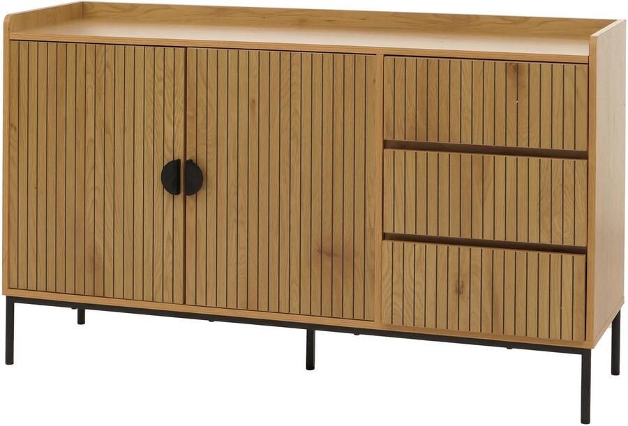 MCW Dressoir -O39 ladekast dressoir 3 laden 2 deuren hout melamine 80x130x42cm ~ naturel