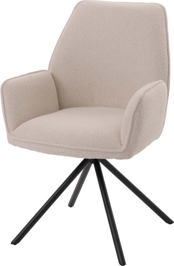 MCW Eetkamerstoel -G67 keukenstoel armleuning draaibare autostand stof textiel bouclé Oeko-Tex MVG ~ crème