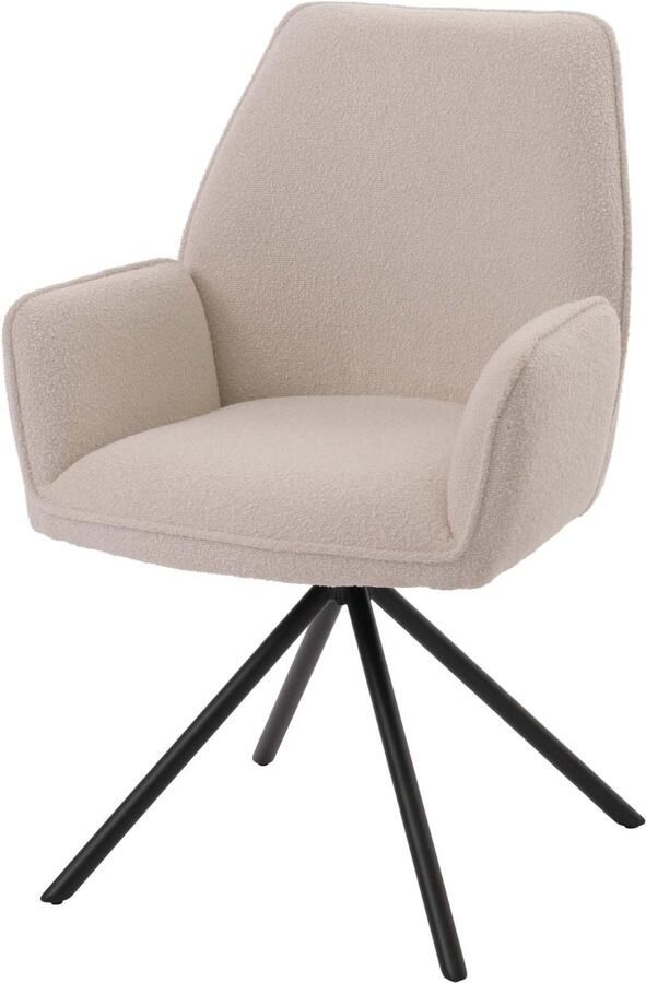 MCW Eetkamerstoel -G67 keukenstoel armleuning draaibare autostand stof textiel bouclé Oeko-Tex MVG ~ crème