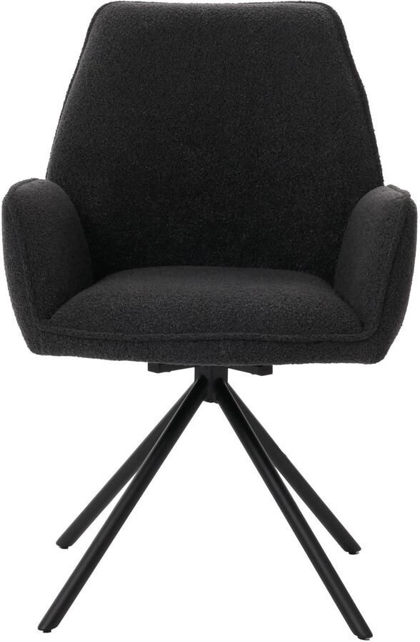 MCW Eetkamerstoel -G67 keukenstoel met armleuning draaibare autostand stof textiel bouclé Oeko-Tex MVG ~ donkergrijs