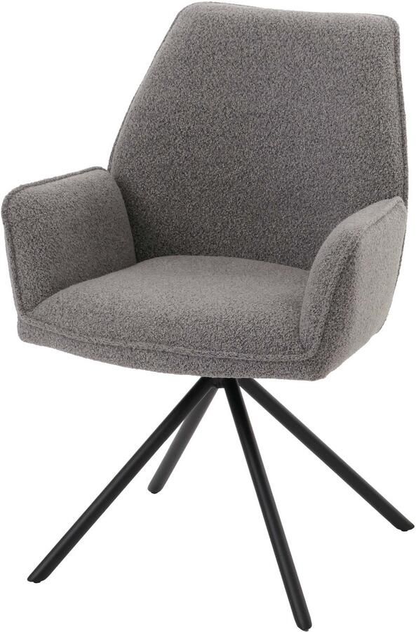 MCW Eetkamerstoel -G67 keukenstoel met armleuning draaibare autostand stof textiel bouclé Oeko-Tex MVG ~ lichtgrijs