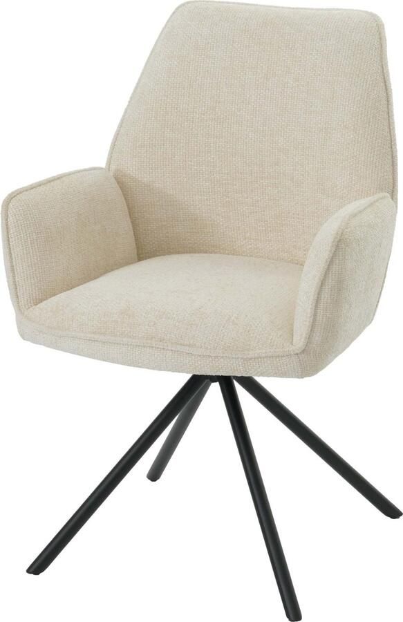 MCW Eetkamerstoel -G67 keukenstoel Stoel met armleuning draaibare autostand chenille Oeko-Tex MVG ~ crème