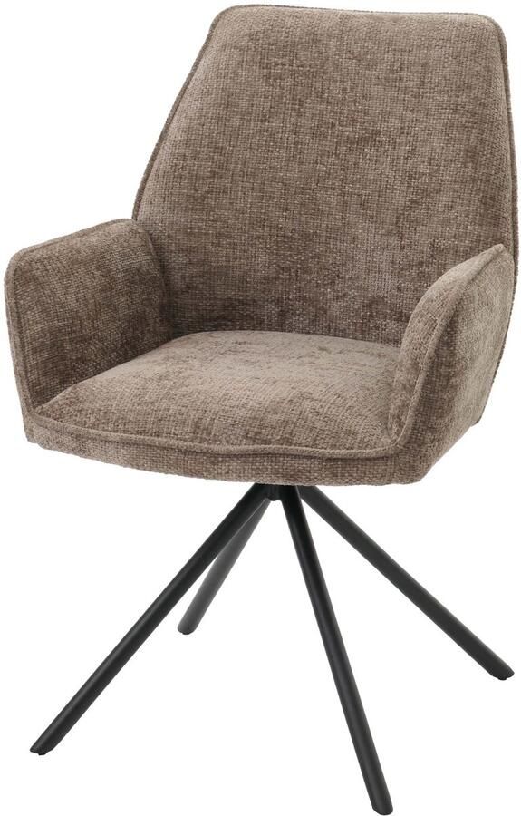MCW Eetkamerstoel -G67 keukenstoel Stoel met armleuning draaibare autostand chenille Oeko-Tex MVG ~ bruin