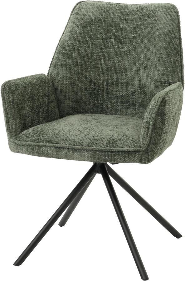 MCW Eetkamerstoel -G67 keukenstoel Stoel met armleuning draaibare autostand chenille Oeko-Tex MVG ~ groen