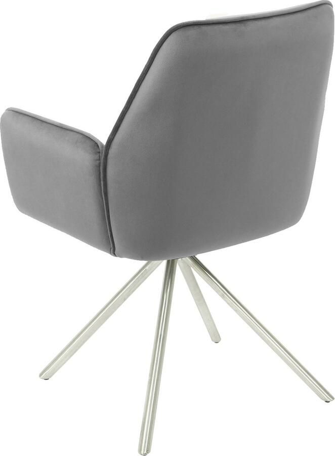 MCW Eetkamerstoel -G67 keukenstoel Stoel met armleuning draaibare autostand fluweel MVG ~ donkergrijs roestvrij staal