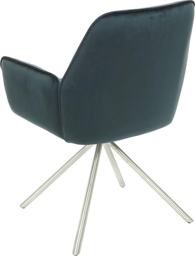 MCW Eetkamerstoel -G67 keukenstoel Stoel met armleuning draaibare autostand fluweel MVG ~ groen roestvrij staal