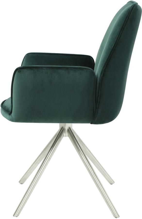 MCW Eetkamerstoel -G67 keukenstoel Stoel met armleuning draaibare autostand fluweel MVG ~ groen roestvrij staal - Foto 2