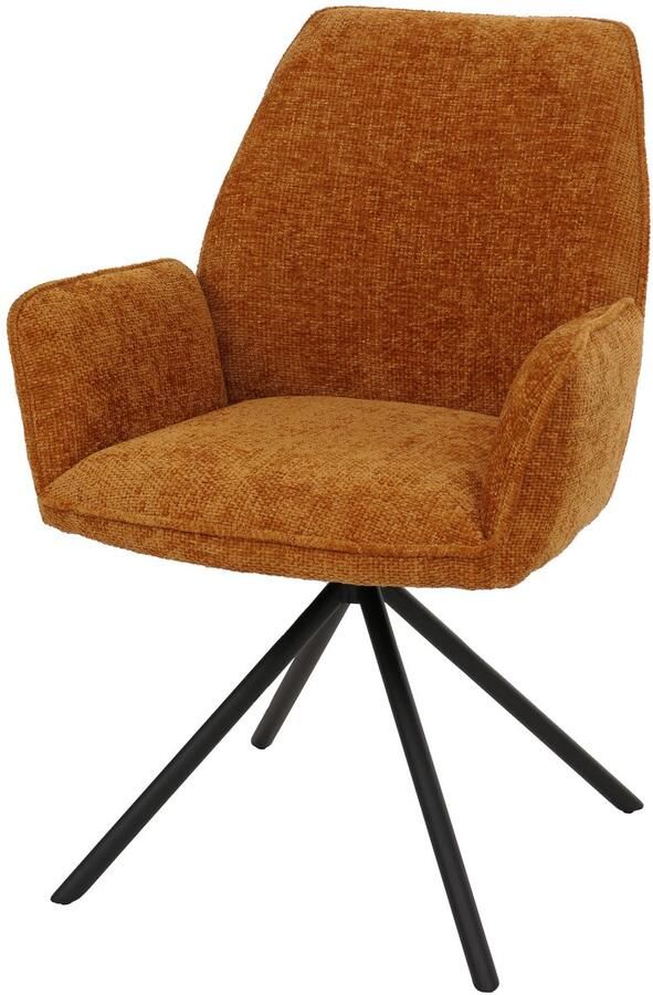 MCW Eetkamerstoel -G67 keukenstoel Stoel met armleuningen draaibaar Auto-positie chenille Oeko-Tex MVG ~ mosterdgeel