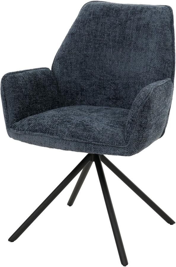MCW Eetkamerstoel -G67 keukenstoel Stoel met armleuningen draaibaar Auto-positie Chenille Öko-Tex MVG ~ donkerblauw